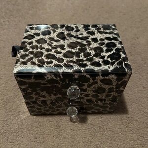 Leopard Print Jewelry Box with Crystal Knobs